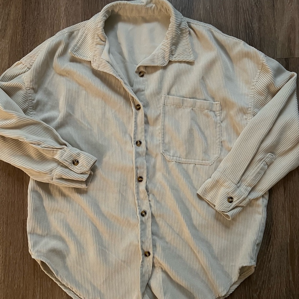 Cream Corduroy Button-Up Shirt